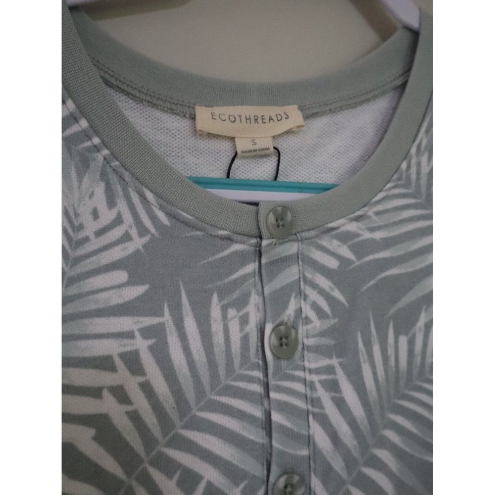 Tropical Summer Beach EcoThreads Romper S Sage Green Palm Leaf Henley Boho - Picture 8 of 10